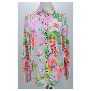 LILLY PULITZER Shirt Blouse Cotton Floral Pink